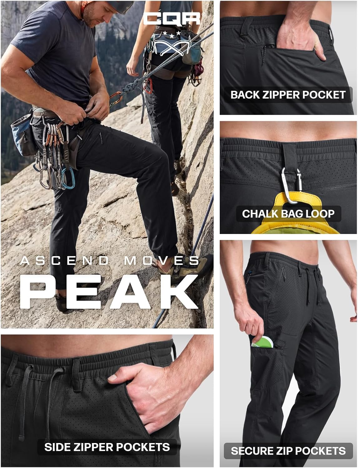 CQR Men's Lightweight Vent Hiking Pants, Water-Resistant & Breathable Sports Outdoor Athletic Pants with Elastic Waist - Image 9