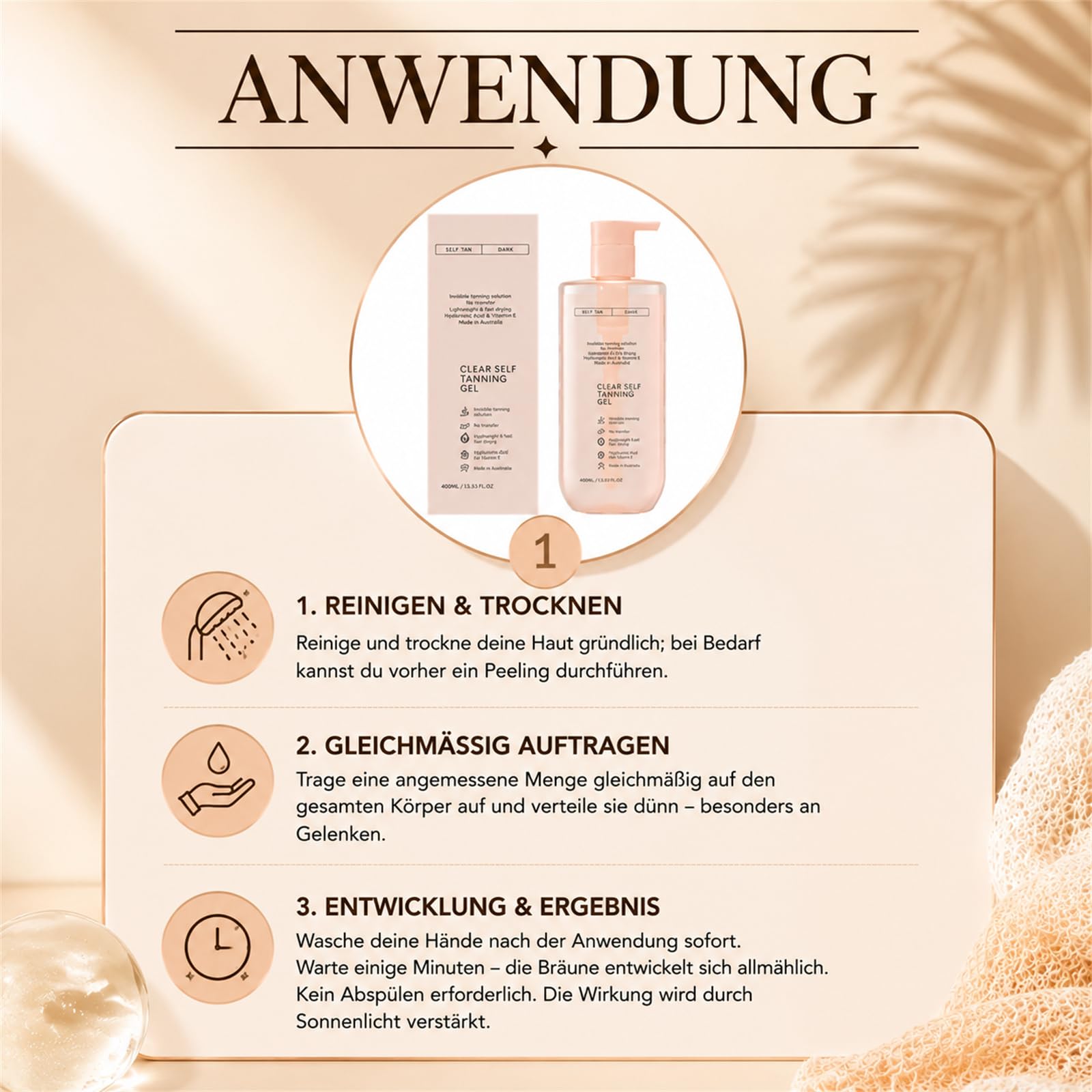 Clear Self Tanning Gel, Schnelles Selbstbräuner Gel Klar Natürlich Bräunung Streifenfrei Gesicht Körper Feucht Glow，2PCS