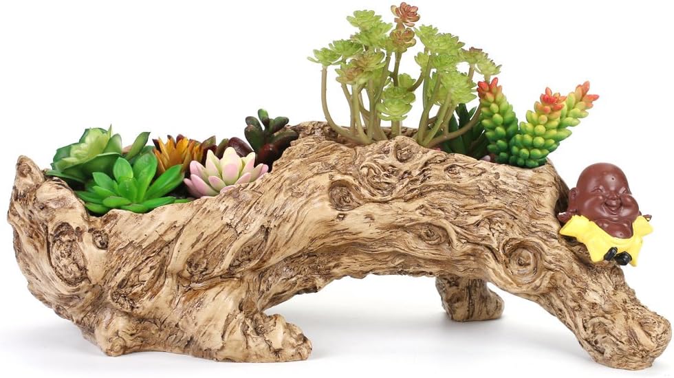 dindang Artificial Tree Stump Planter Suculentas Plant Outdoor Planters Succulent Pots Garden Planting pots Plant Flower Pot 16 inches (Big)