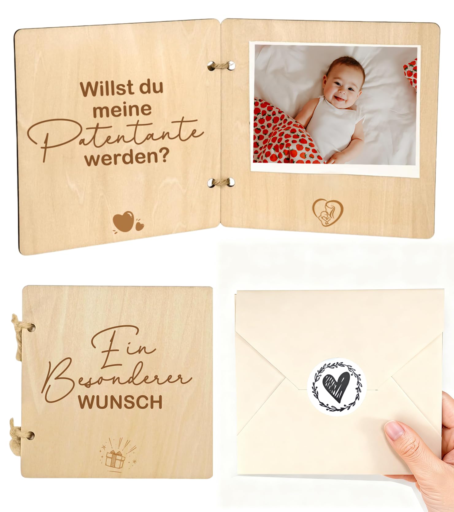 TAKONE Willst Du Meine Patentante Sein – Personalisiertes Holzbuch Mit Umschlag & Siegel – Geschenkidee Zur Taufe Und Für Patenfragen