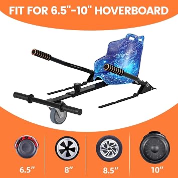 SIMATE Hoverboard Kart Seat Attachment, Hover Board Go Kart Accessory for 6.5 8 8.5 10 Scooter, Adjustable Frame Length and Handlebar Control Buggy Attachment, Gifts for Kids Adults