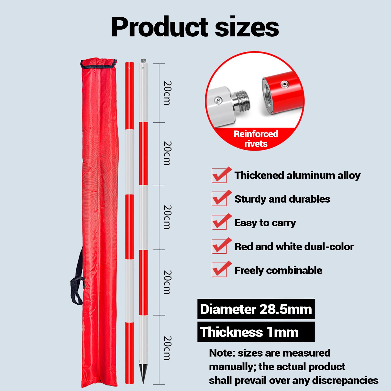 Asta di misurazione in alluminio | Rosso Bianco 2m 300CM 5m for la misurazione ingegneristica del picchettamento stradale del layout di costruzione