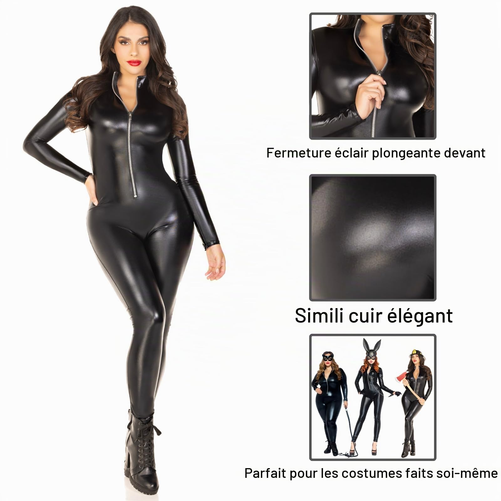 Leg Avenue Womens Sexy Black Zipper Catsuit