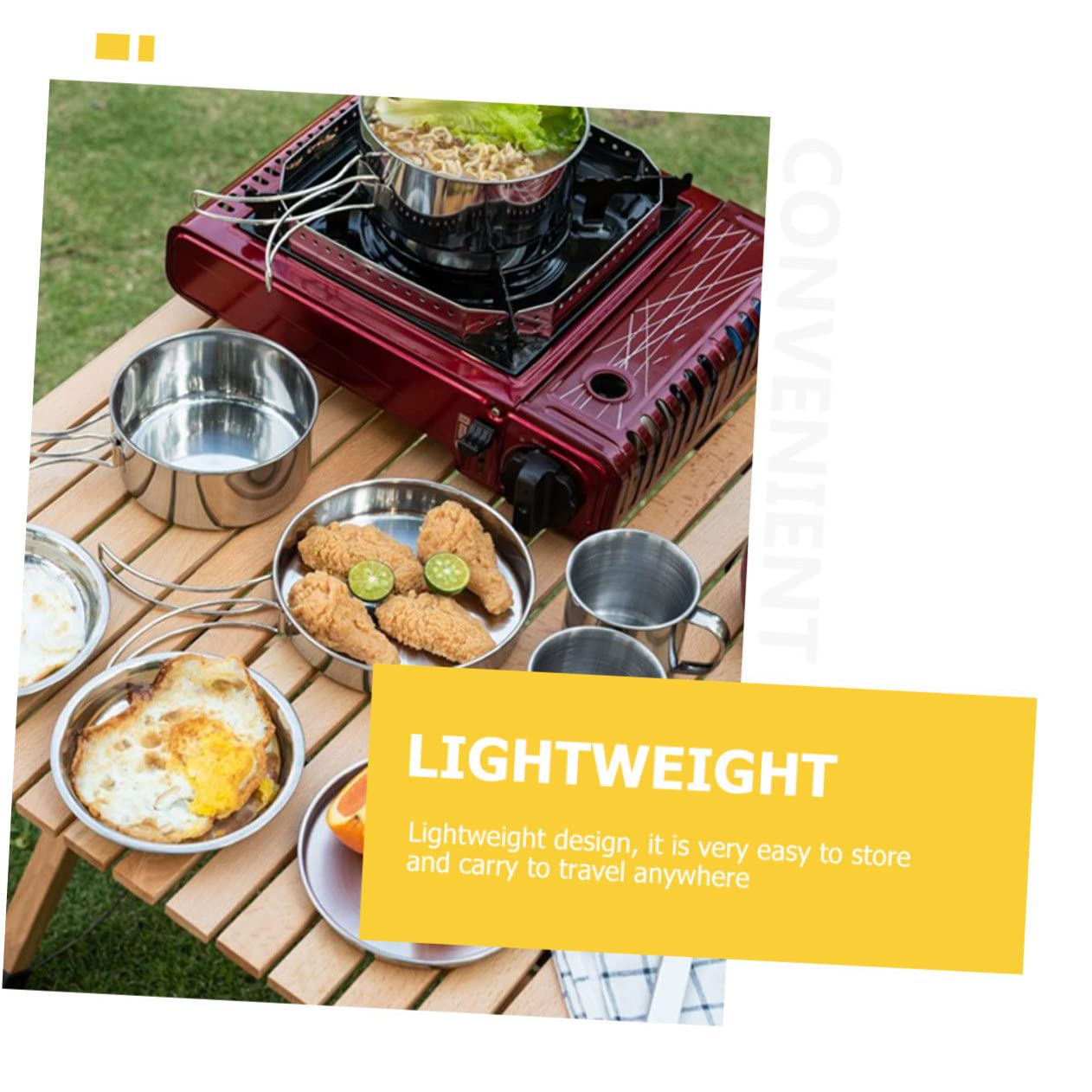 POPETPOP Set de Casserole Pliable Portable en Acier Inoxydable pour Camping | Poêle et Assiettes Rondes, Gobelets Inclus, Format Léger à Emporter pour Randonnée et Pêche