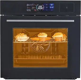 Single Wall Oven, 2.5 Cu.ft Smart Oven with Color LED Display Touch Control, 24" Built-in Electric Ovens with 8 Functions &108 Automatic Recipes, 3000W/240V Air Fryer Combo Convection Oven for Kitchen