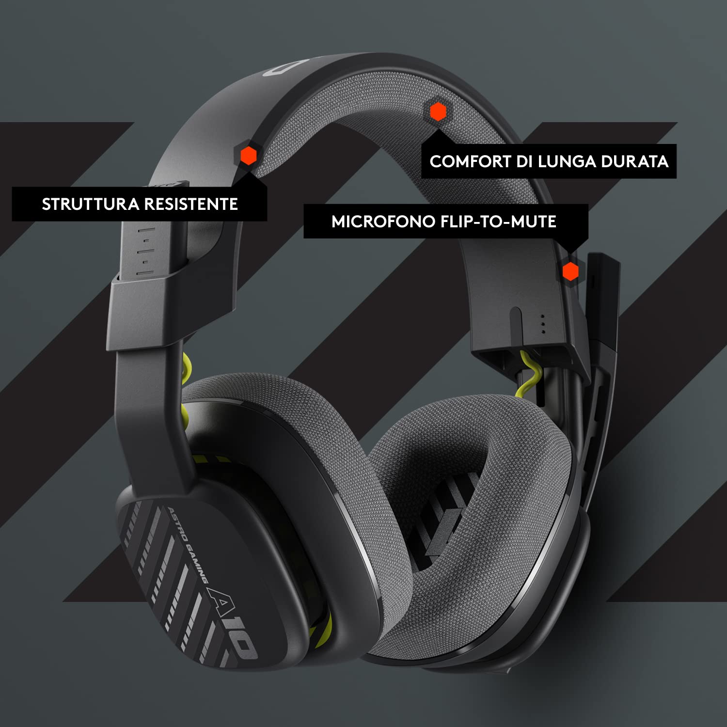 ASTRO A10 Cuffie Gaming Cablate Gen 2, Cuffie da Gioco Over-Ear con Microfono Flip-to-Mute, Leggere e Resistenti, Driver 32 mm, Compatibile con PS5, PS4, Nintendo Switch, PC - Nero
