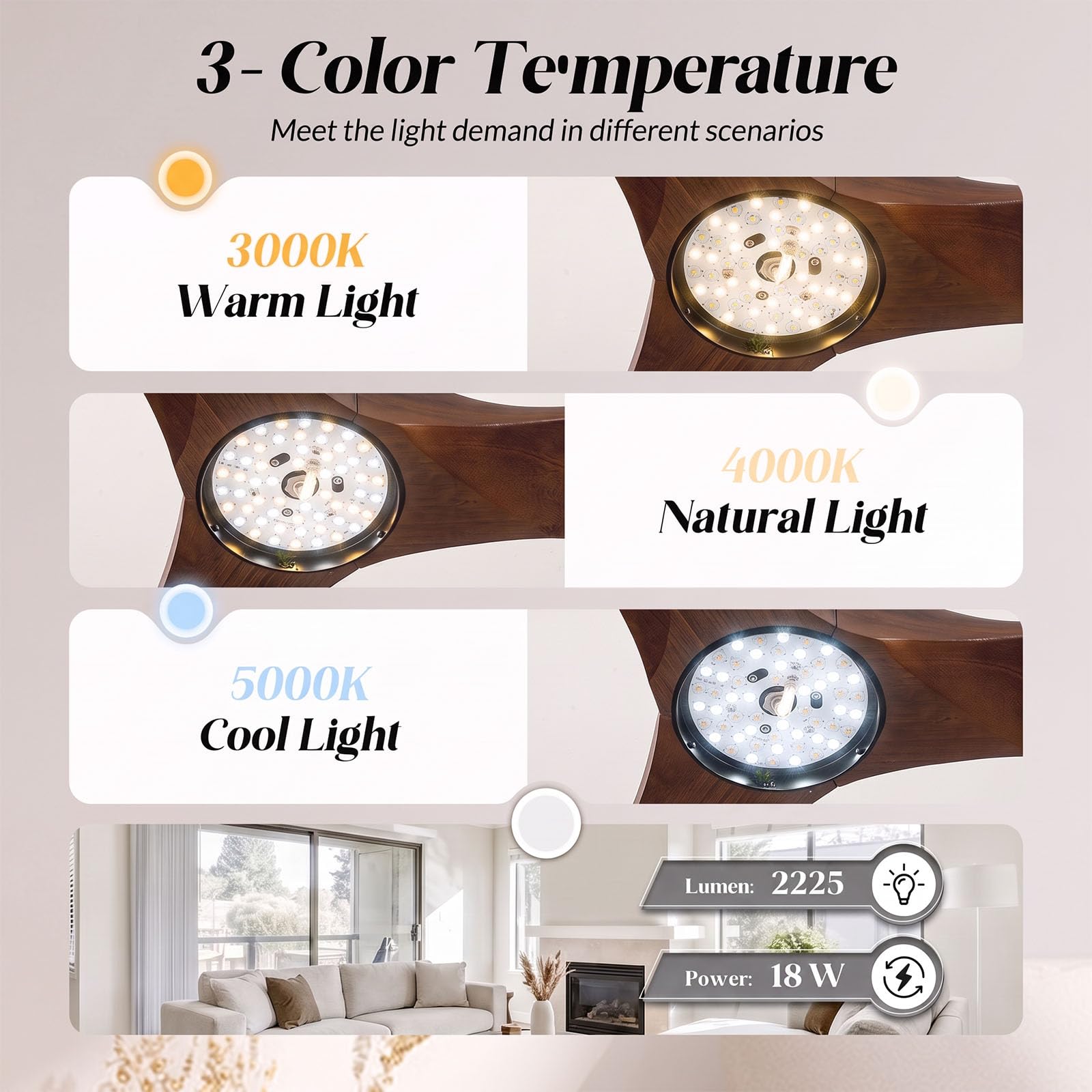 Ventilador de techo de madera de 106 cm con luz, ventilador de techo rústico de granja con mando a distancia, vetilador de techo reversible con motor DC para dormitorio, exterior cubierto