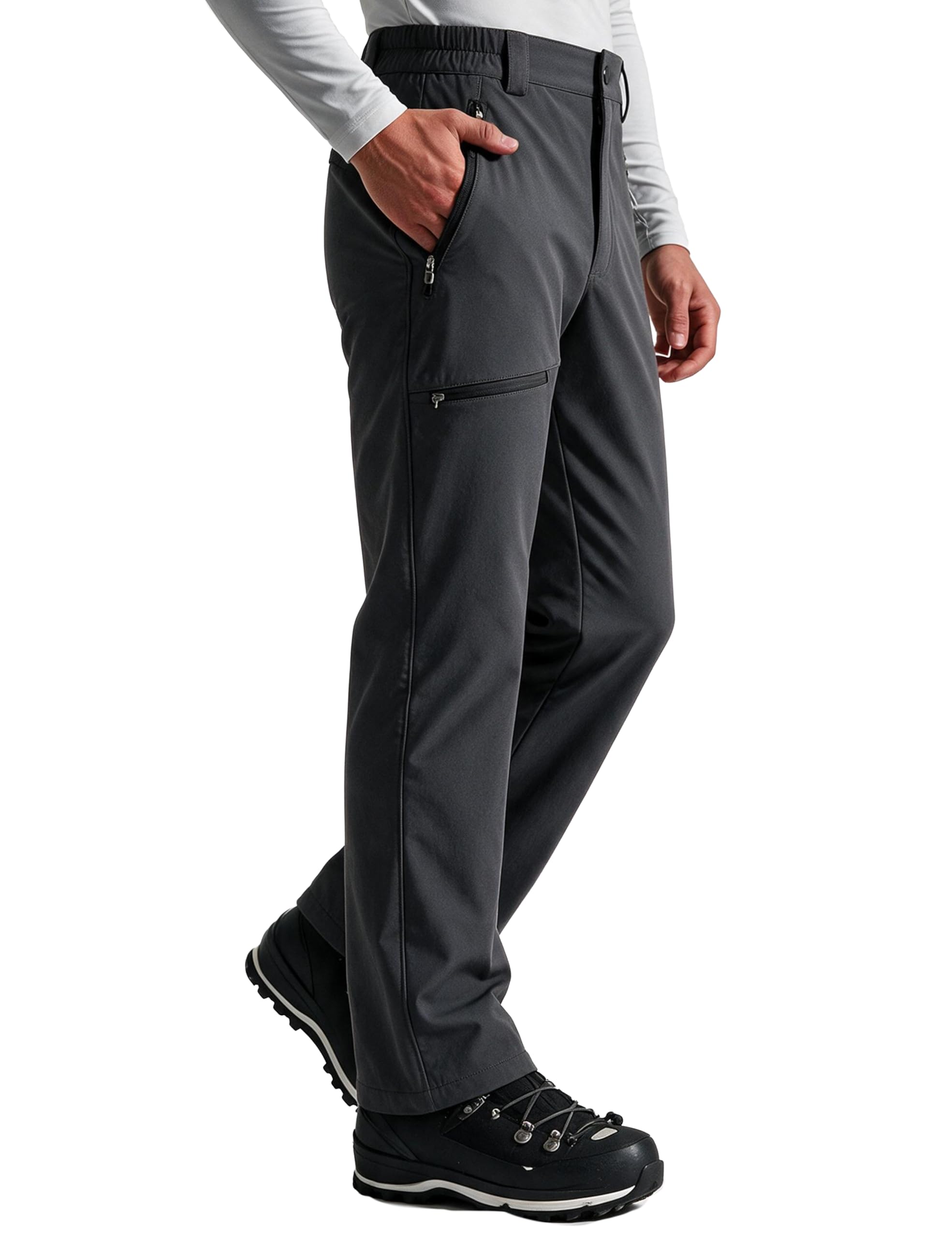 wantdo Men's Fleece Lined Pants Insulated Softshell Ski Snow Hiking Pant | 5 Zippered Secure Pockets,Waterproof 3,000mm,Adjustable Elastic Waist,Windproof Softshell Fabric,Machine Washable,Durable