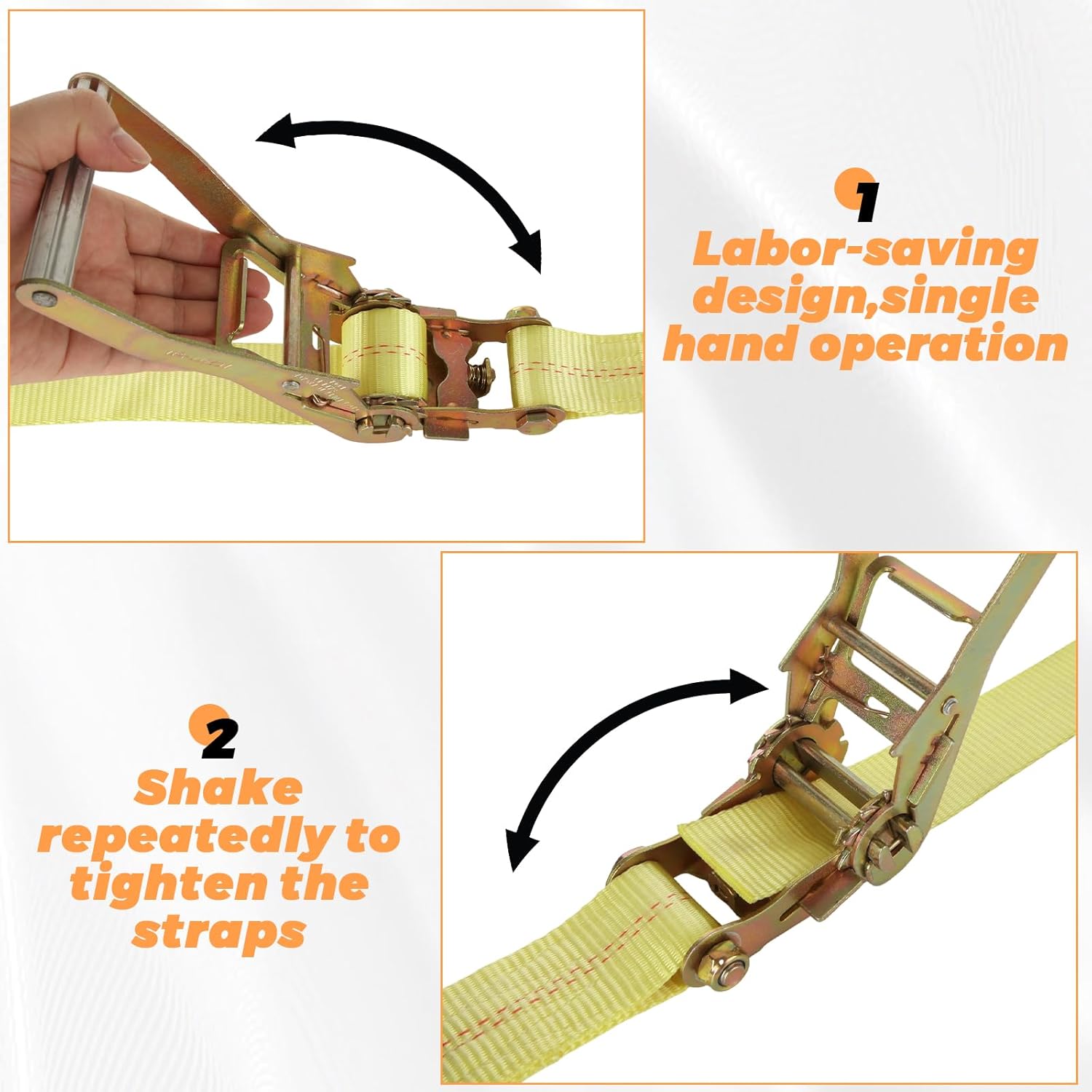 2 Pack 2 Inch Ratchet Straps Heavy Duty 20ft Tie Down Straps Ratchet Flat Hook, 10000 LBS Break Strength, Cargo Ratchet Strap for Moving, Truck, Trailers, Motorcycles, Kayaks, Car Roof - Image 5