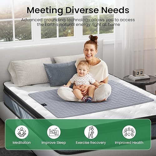 Miniatura 6 de Tapete de conexión a tierra para cama, manta de fibra plateada, alivio del estrés y del dolor, sueño mejorado, reducción de la inflamación,