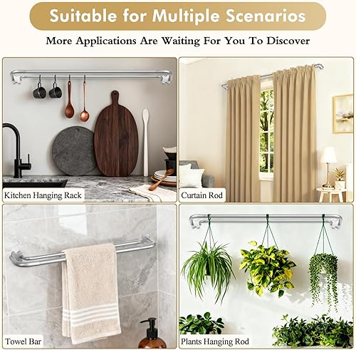 Miniatura 5 de Barras de cortina dobles plateadas antiguas para ventanas, cortineros opacos envolventes de 32 a 58 pulgadas, juego de doble barra de oscurecimiento