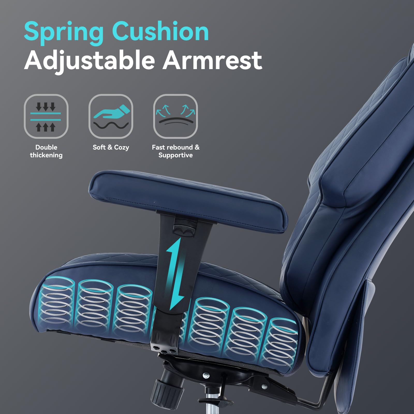 Big and Tall Office Chair with Footrest, PU Leather High Back Executive Office Chair 400lbs, Ergonomic Computer Chairs Lumbar Support for Heavy People (Blue)