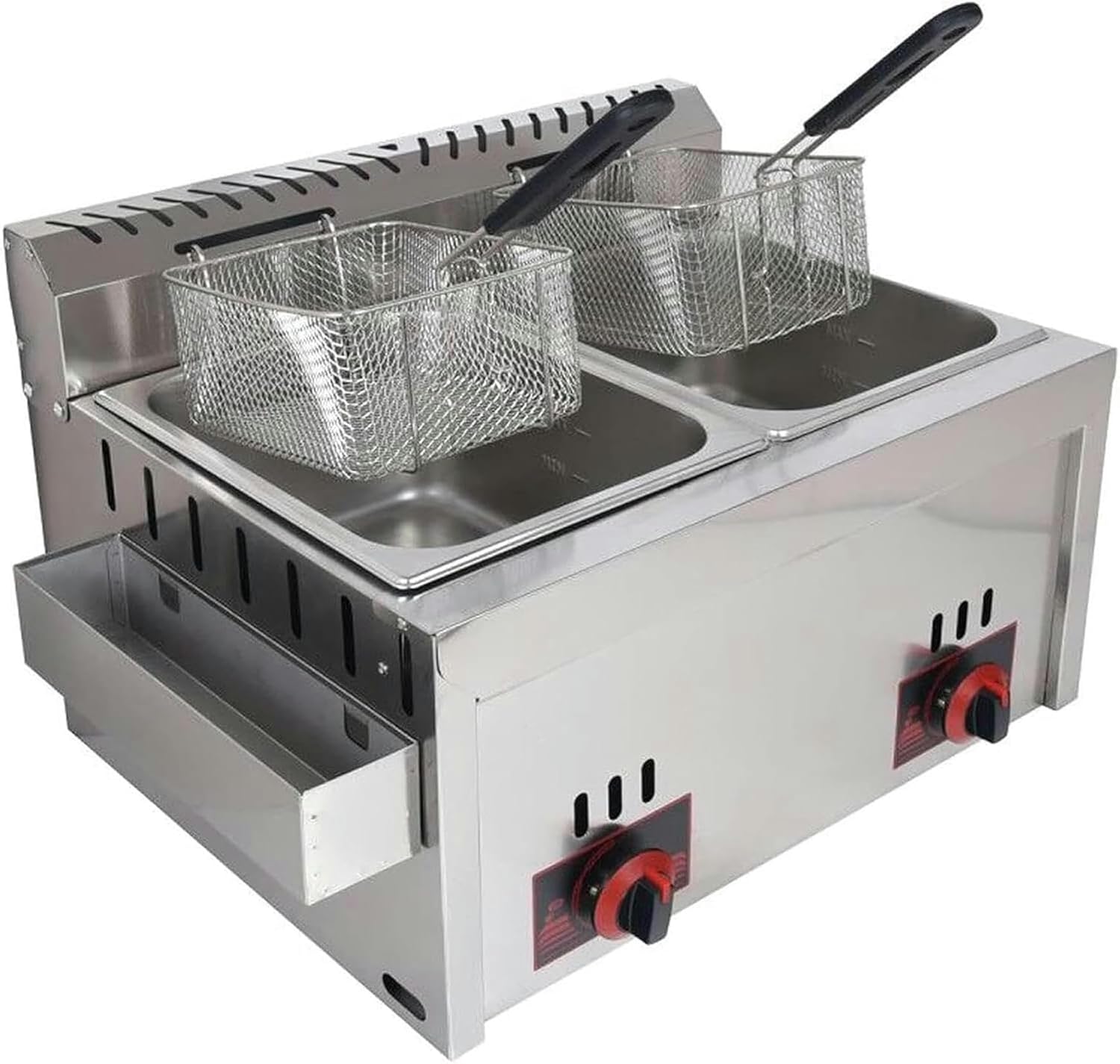 XENITE Desktop Commercial Gas Fryer, Gas Fryer Stainless Steel Deep Fat Fryer, with Basket and Lids for Donuts Chips, for Kitchen, Restaurant, Fast Food Restaurant