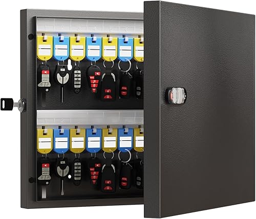 Miniatura 13 de WeHere Caja de Llaves de 32 Llaves con Doble Cerradura, Desbloqueo por Combinación y Llave, Gabinete de Llaves para Montaje en Pared con Etiqueta