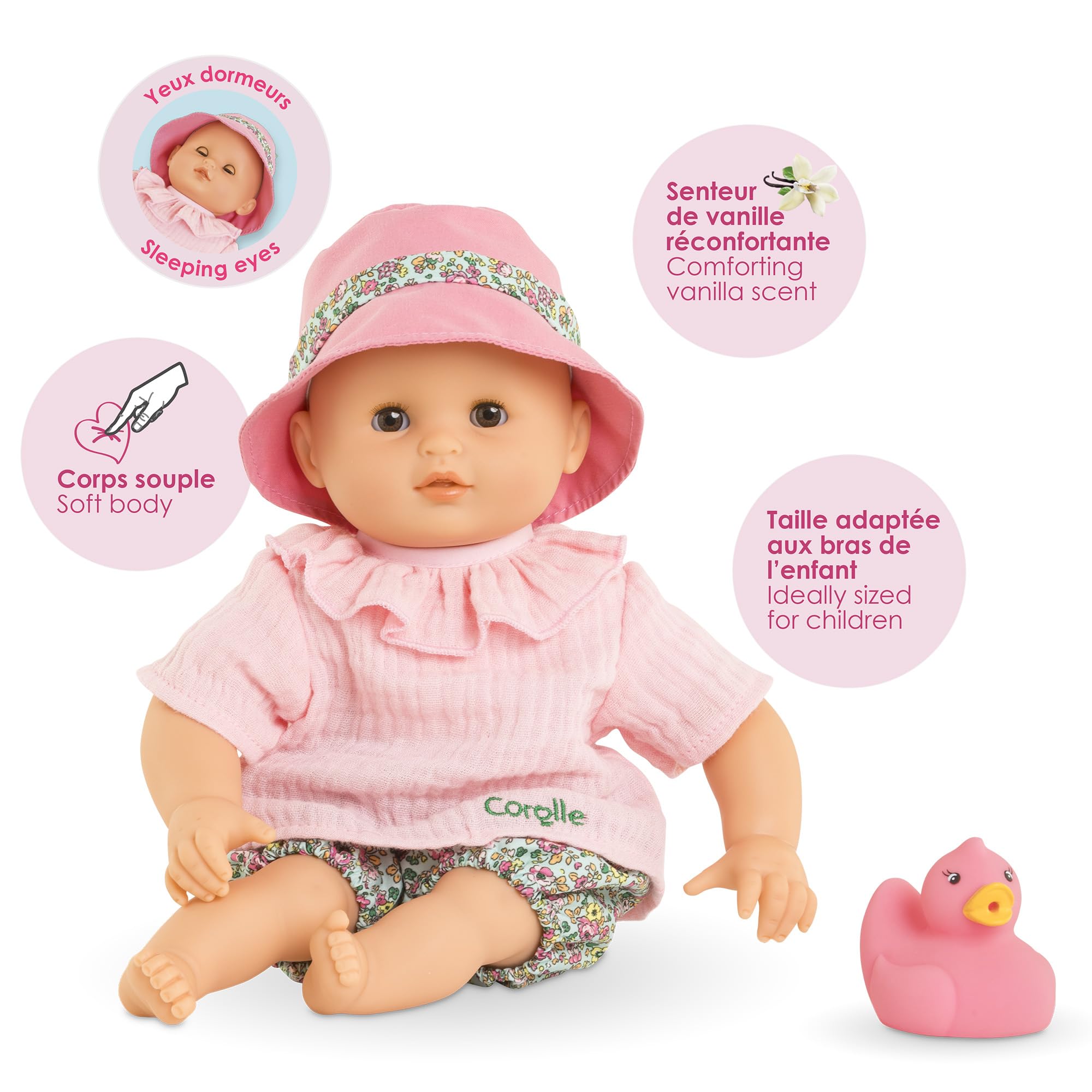 Corolle - Mon Premier Poupon, Bébé Bain Coralie, avec Jouet de Bain Canard, 30cm, dès 18 Mois, 9000100870