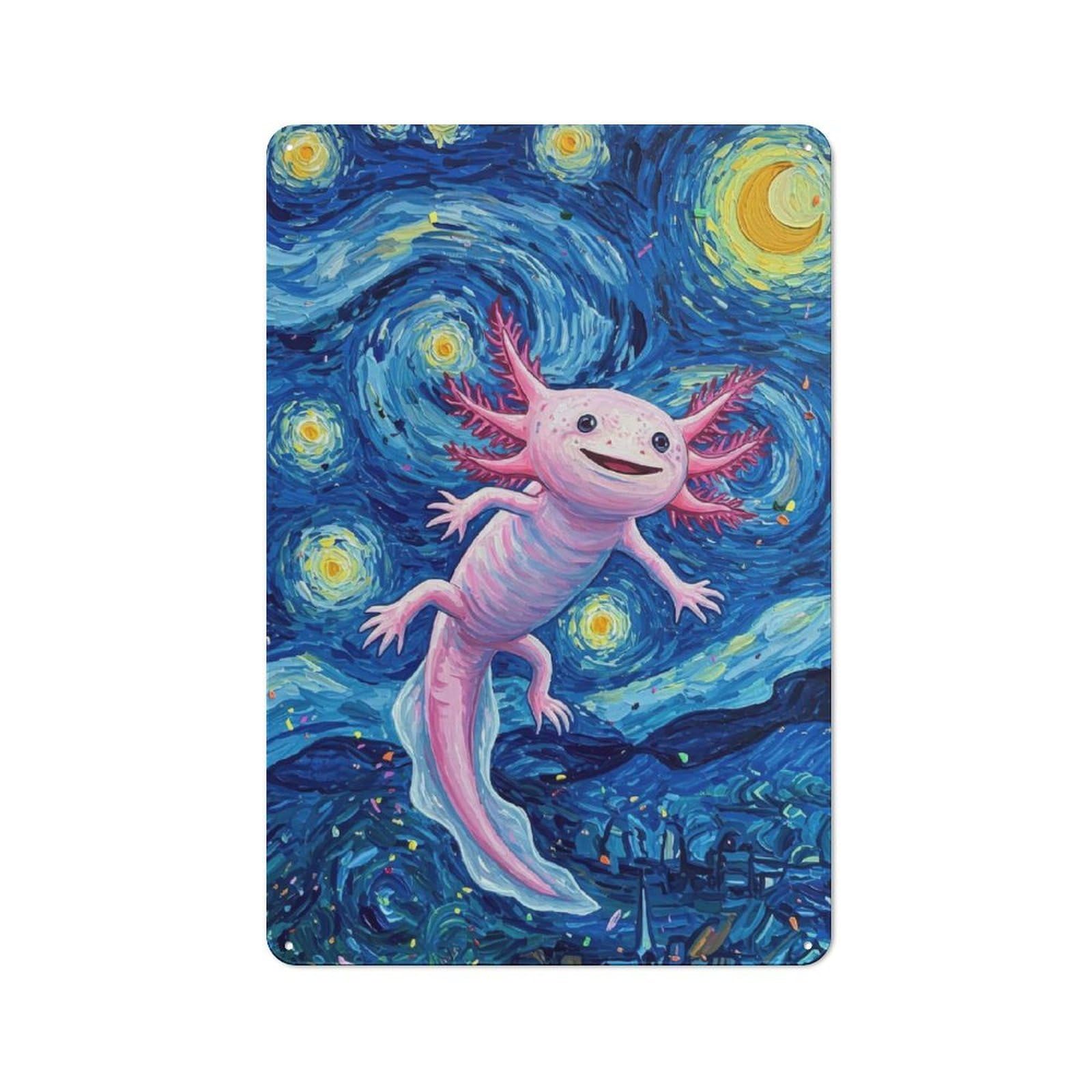 Junmoney Style-9 Axolotl In Starry Night Rustic Tin Sign 30X20cm For Hallway Wall, For Home Decor Fans Who Collect Metal Signs