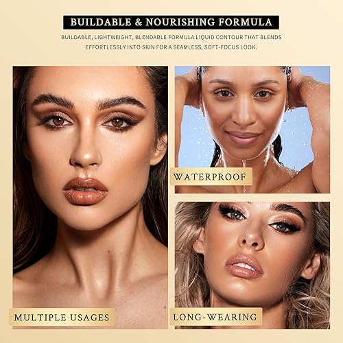 Miniatura 4 de KIMUSE Barra de contorno líquido suave, bronceador líquido brillante, ligero, de larga duración, a prueba de manchas, aspecto natural, mezclable,