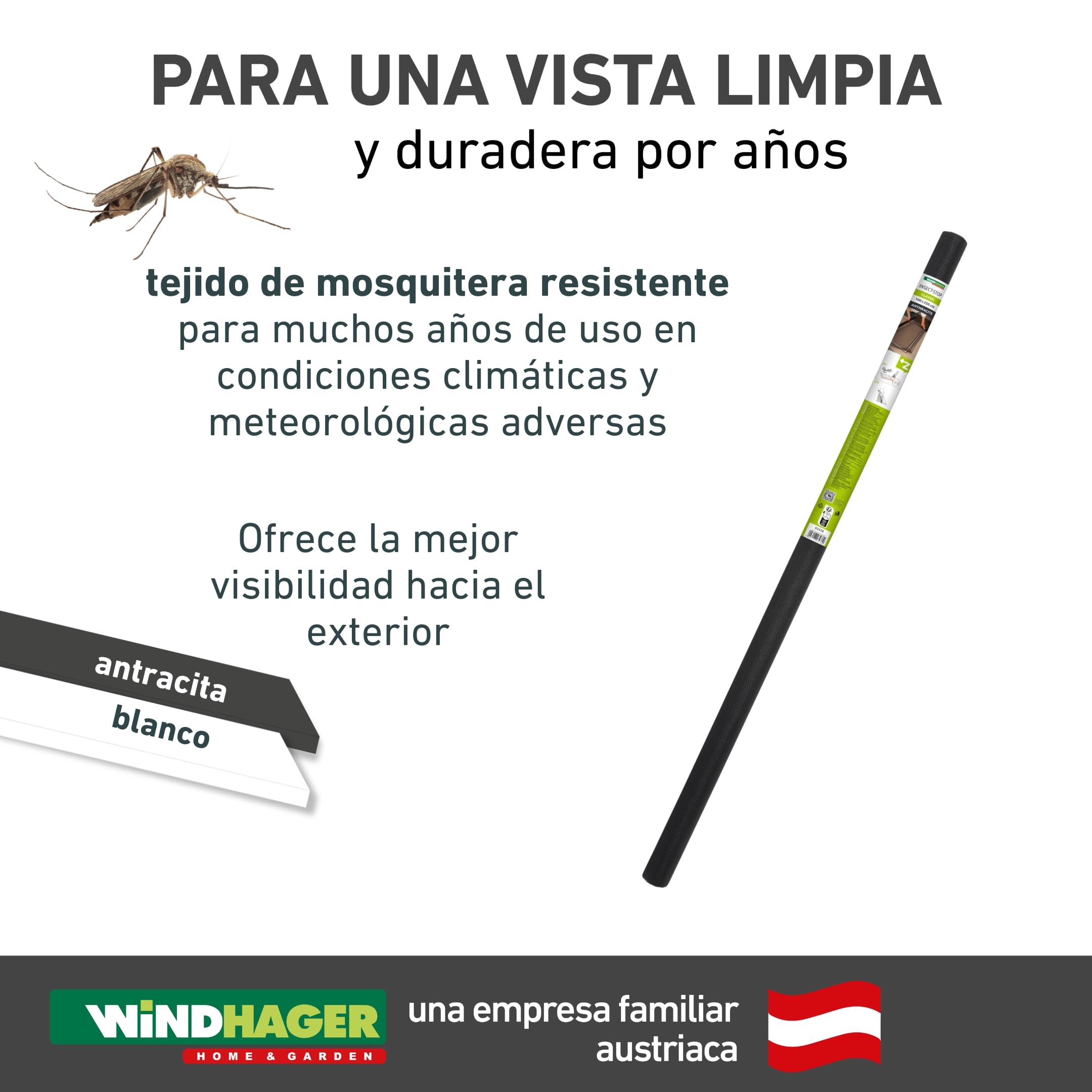 Windhager Protección contra Insectos, mosquitera, Tejido de protección contra Insectos de Fibra de Vidrio, Antracita, 120 x 600 cm, 03464