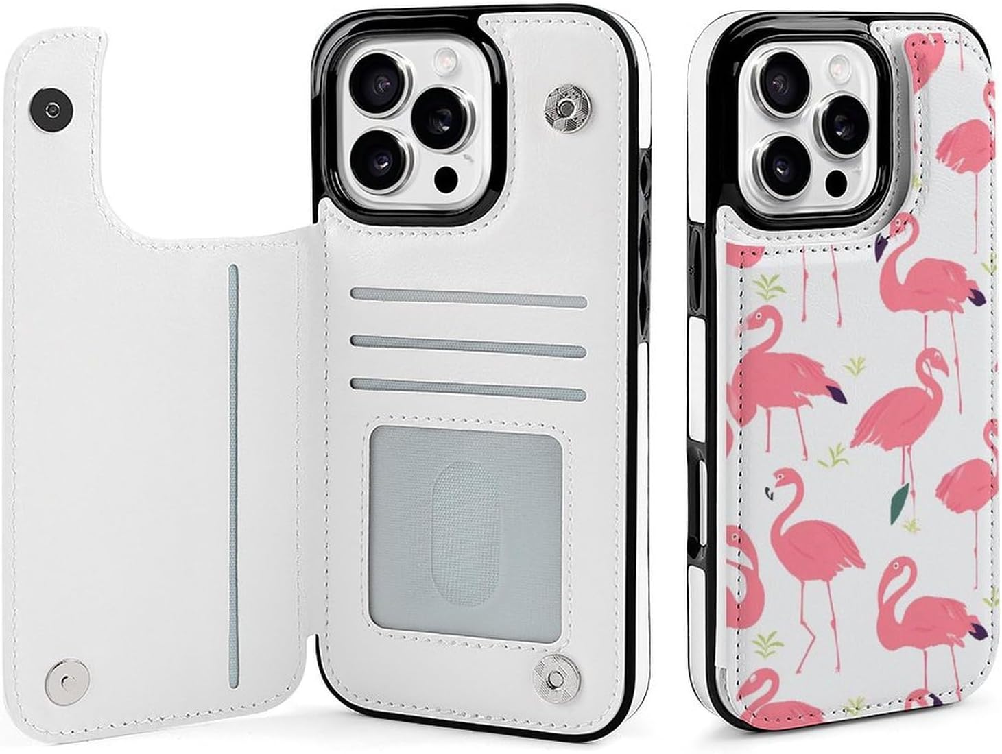 Wallet Cases for iPhone 16 Pro Max, Pink Flamingo Pattern Prints Flip Leather Phone Case Cover with Card Slots Holder