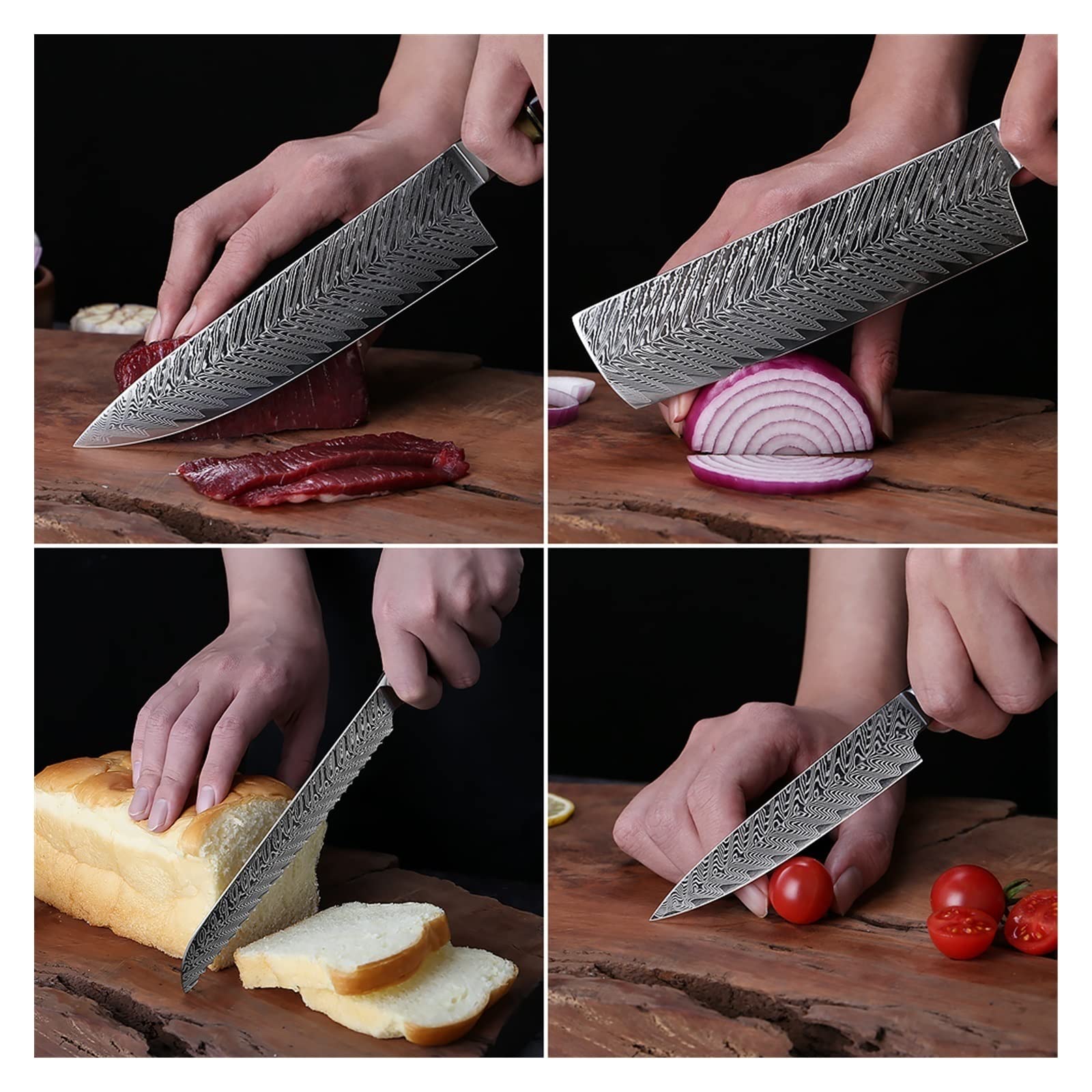 7pcs, 8pcs 67 Strato damasco in acciaio coltelli da cucina professionale set multifunzionale coltello da chef da chef guscio verde guscio manico in resina(8PCS)