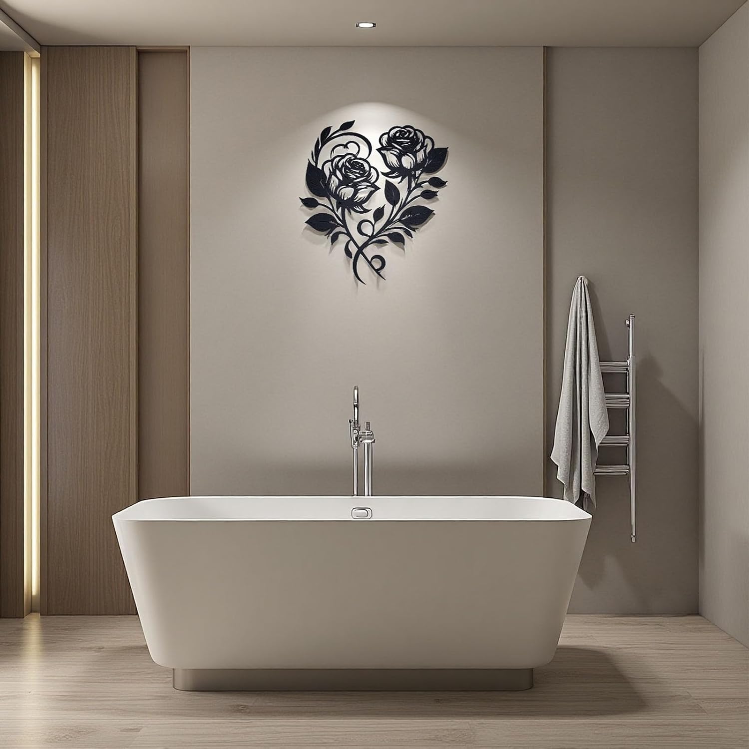 zepongLN Metal Rose Heart Wall Decor, Black, 12x10 Inches