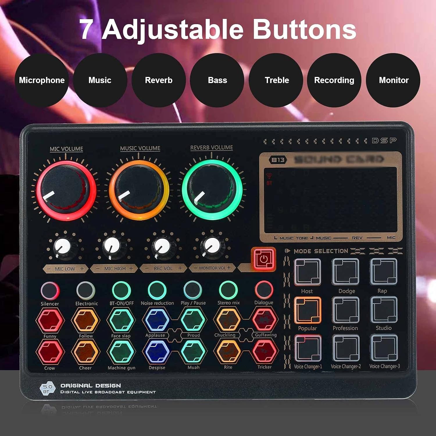 External Live Sound Card Multifunctional Sound Mixer Board for Live Streaming Music Recording Singing 14 Effects