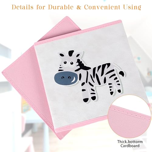 Miniatura 4 de Berlune Caja de almacenamiento plegable de 6 piezas de cubo de animales de 10 x 10 pulgadas, cestas de cubo de tela no tejida y cartón para niños,