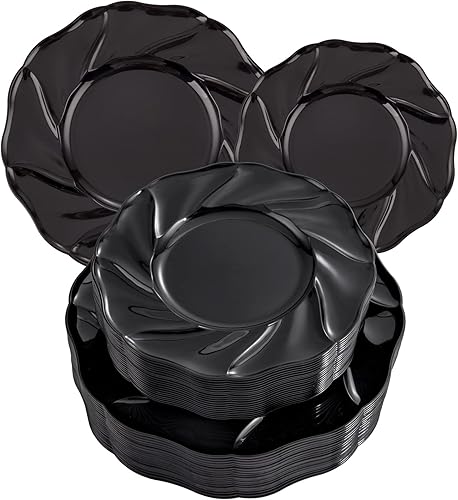 Hioasis 60 platos de plástico negro y platos desechables negros incluyen 30 platos de cena, 30 platos de postre perfectos para bodas y fiestas
