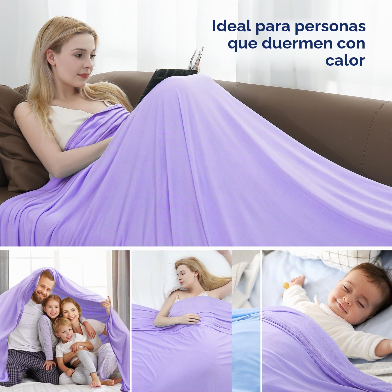 Avoalre Manta Verano con Fibra de Enfriamiento Japonesa ARC-Chill, Q-MAX 0.3, Ambos Lados Súper Suave Transpirable, Antiestática Ayudar a Dormir, para Cama Sofá Coche Viaje, 200 * 220CM, Púrpura