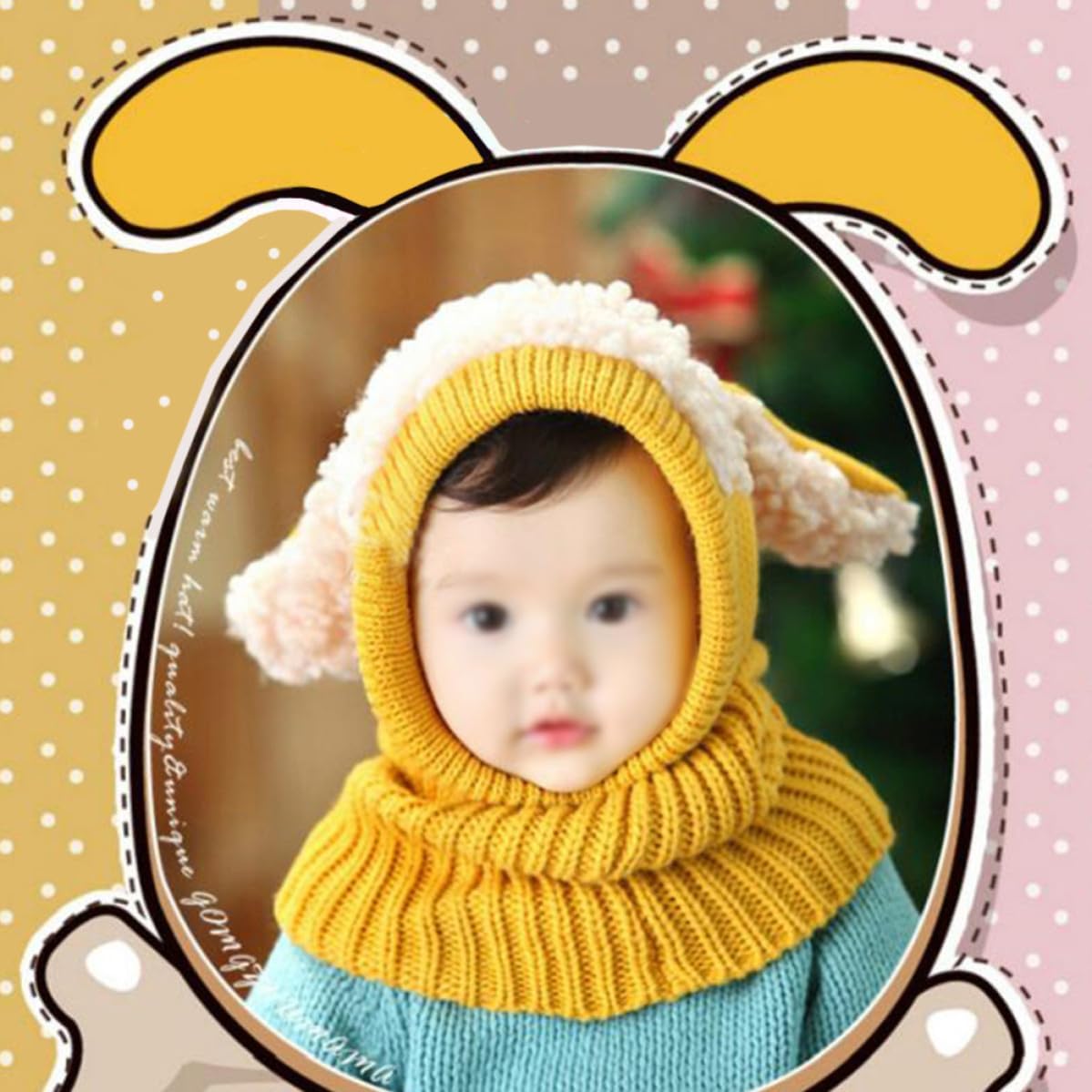 Dog Knit Hat Scarf Set in Yellow Woolen Winter Hood