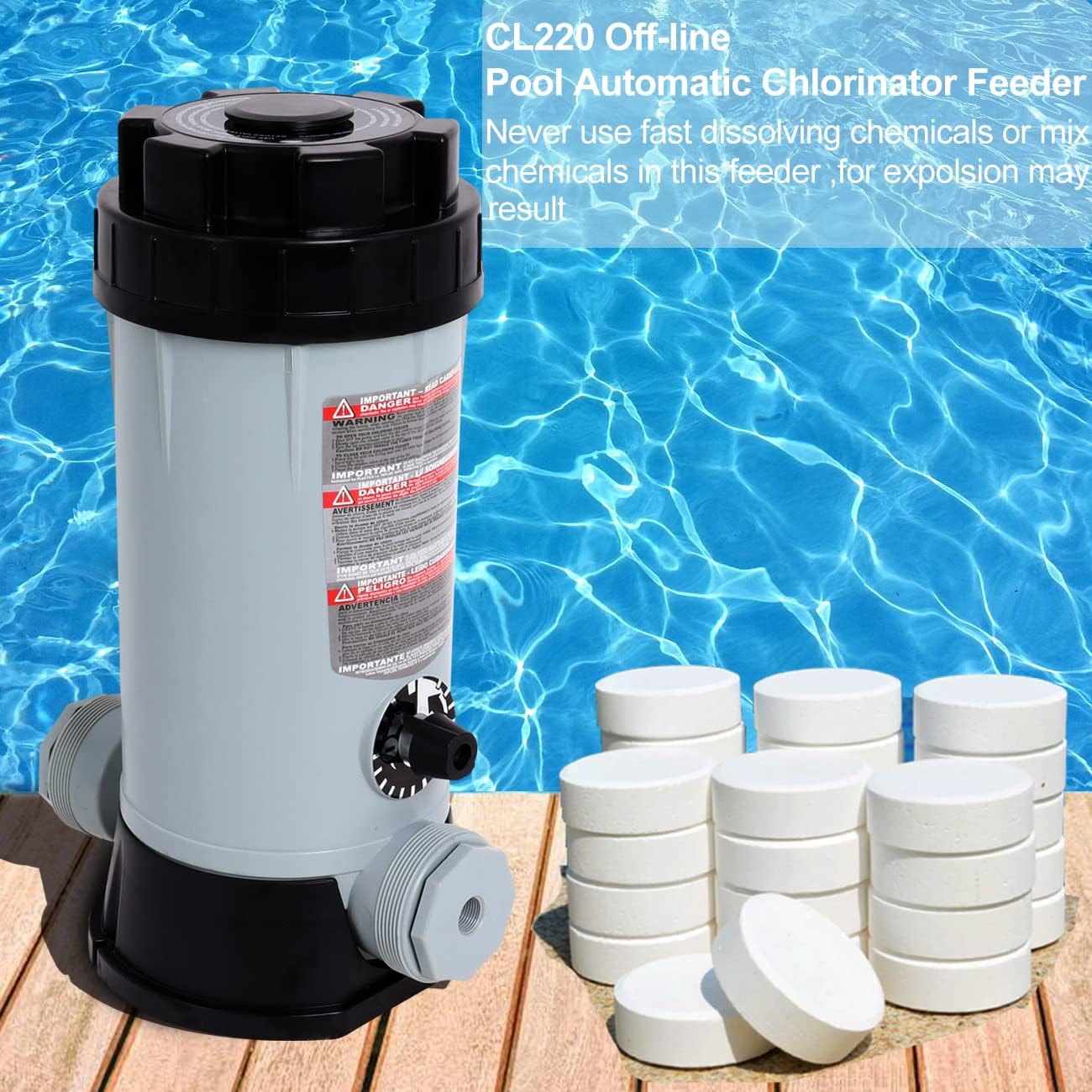 CL220 Off-line Pool Automatic Chlorinator Feeder Compatible with Haywardd Chlorine Feeder High-Strength ABS Material, Easy Installation Automatic Pool Chlorinator for Inground Pool