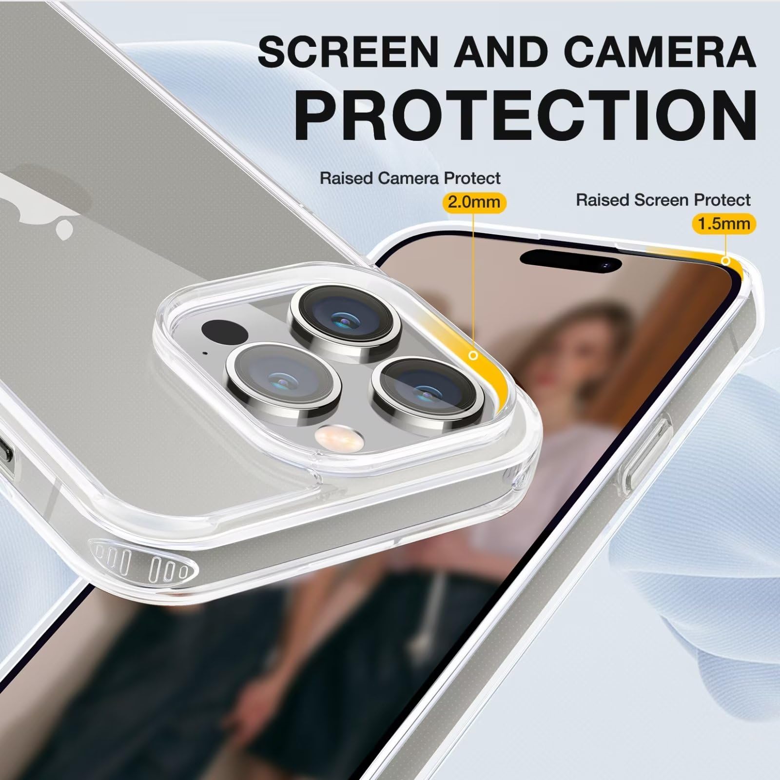 GOODVISH Cover Trasparente con Cordino per iPhone 15 Pro, Custodia con Regolabile Collana per iPhone 15 Pro 6.1'', [Antiurto] [AntiGraffio] [Antiscivolo] Case con Laccio Tracolla, Grigio