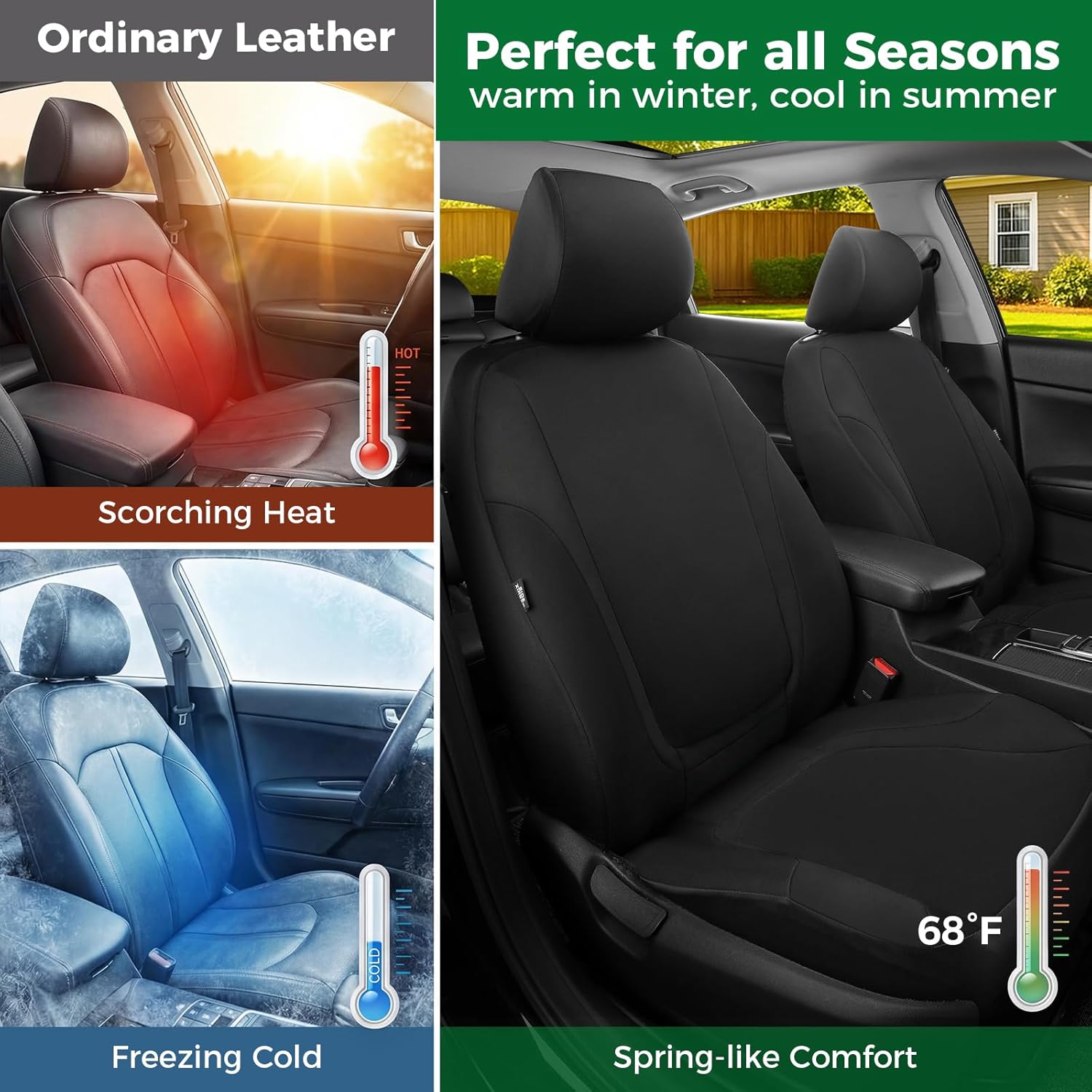 GIANT PANDA Polycotton Front Car Seat Cover for Toyota Rav4 Camry Highlander Corolla Prius, Washable Cloth Seat Protector (Black) 2-Pack