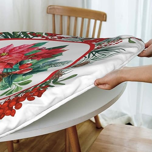 Miniatura 5 de Yilad Mantel de Navidad con diseño de flores de acebo ajustable, elástico, lavable, reutilizable, para cocina, comedor, picnic, fiesta, ajuste de