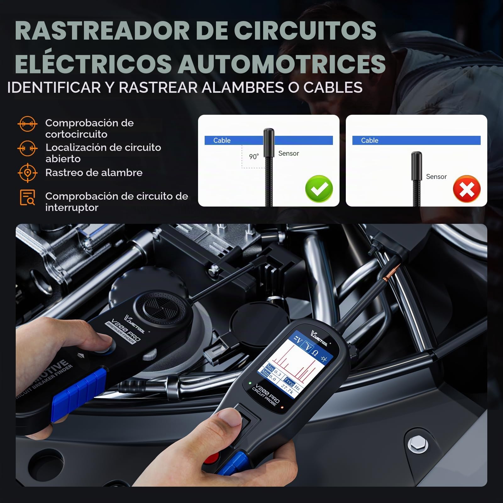 VDIAGTOOL V200 PRO Kit Mejorado, Sonda Probador de Circuito Automotriz con 30 Piezas Back Probe, Buscador de Cortocircuitos 12V 24V, Voltaje AC DC Componentes Relés Fusible Prueba,Rastreador de Cable