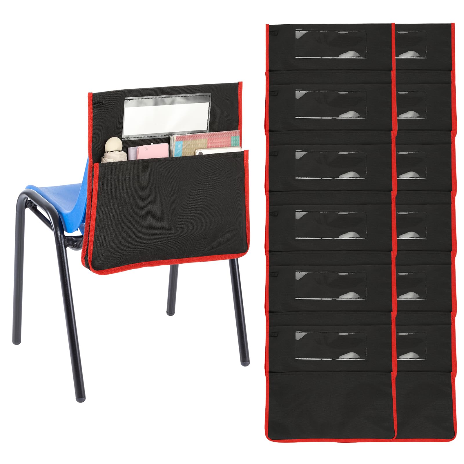 PATIKIL Red Chair Pockets for Classroom 6 Pack Classroom Chair Pockets Length 16.5" Width 15.4" Seat Pockets Sacks with Blank Name Slot for Classroom Chairs