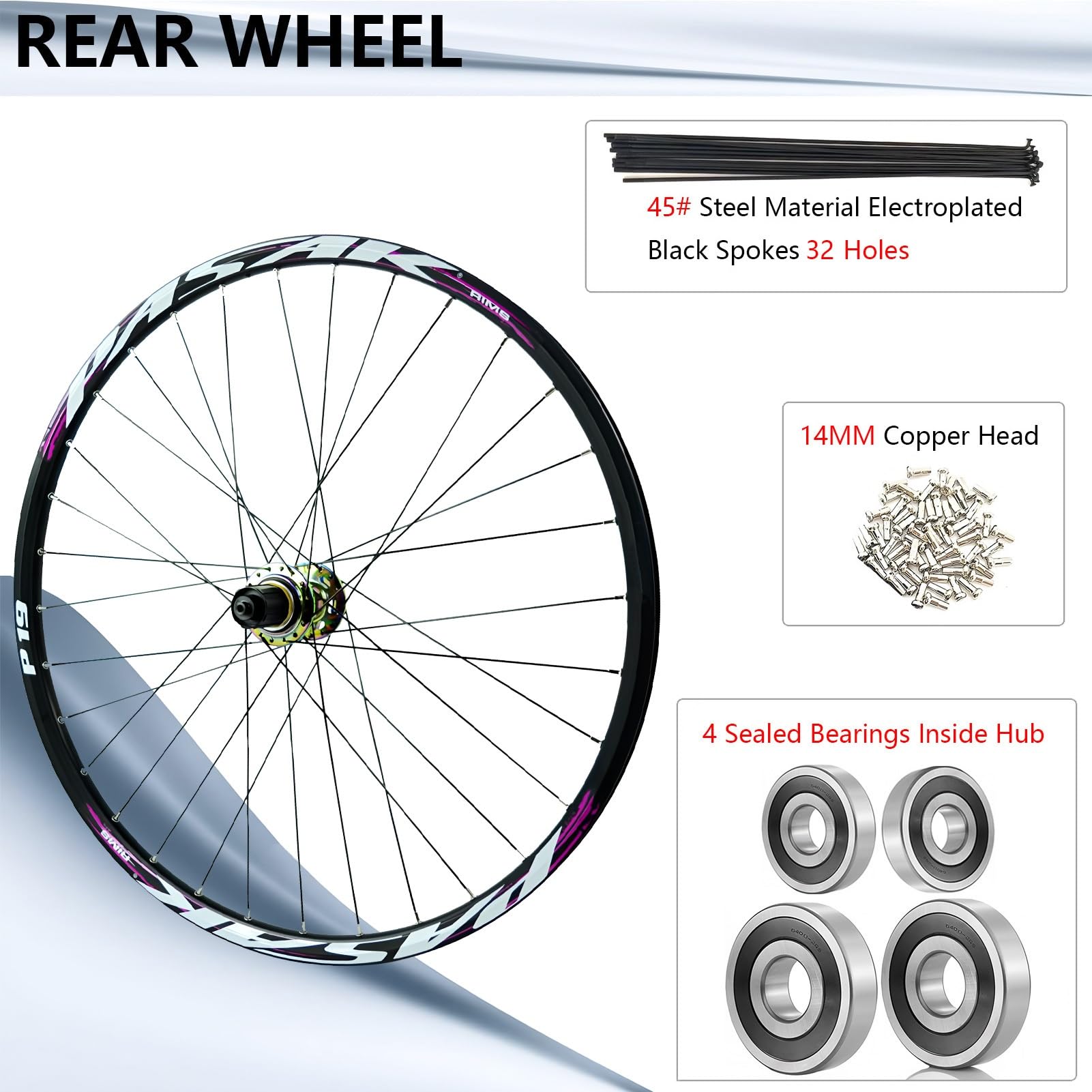 Juego de Ruedas AuroraXQ de 26/27,5/29" para Bicicleta de montaña, Freno de Disco, Cierre rápido, 32 radios, llanta de aleación de Doble Pared, Rueda Delantera/Trasera, Compatible