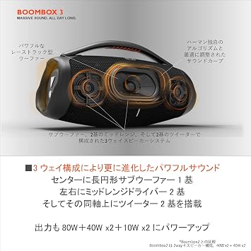 JBL BOOMBOX 3BLKJN Bluetooth Speaker, IP67 Dustproof Water / 3-Way 5 Speakers, Black