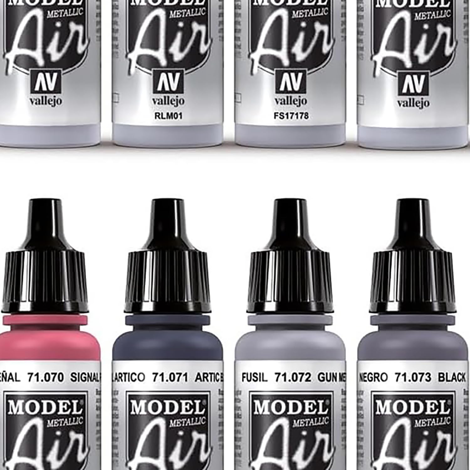 Vallejo Model Air Set: 16 Metallic Colors 17ml Bottles | Acrylic for Airbrush