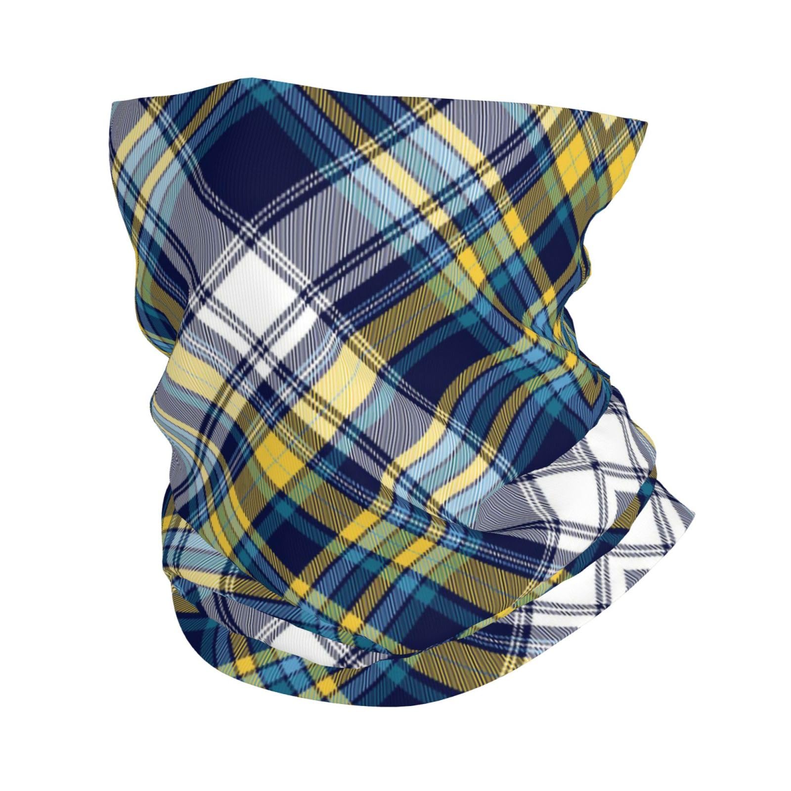 EBOSCUJW Plaid Navy Blue Yellow White, Bandana Neck Gaiter Soft Face Cover Neck Warmer Tube Half Face Mask Scarf Balaclava
