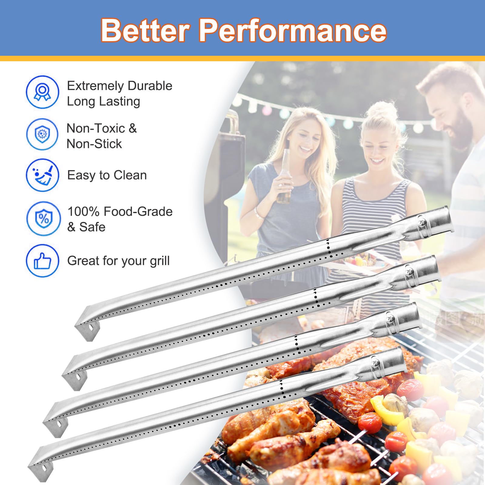 YIHAM Grill Parts - Tubos Quemadores Para Napoleon Legend 485, LEX 485 605 730, Mirage, LD485RB LD485RSIB, Piezas De Repuesto De Acero Inoxidable 304, 18 13/16 Pulgadas, Juego De 4, KB837