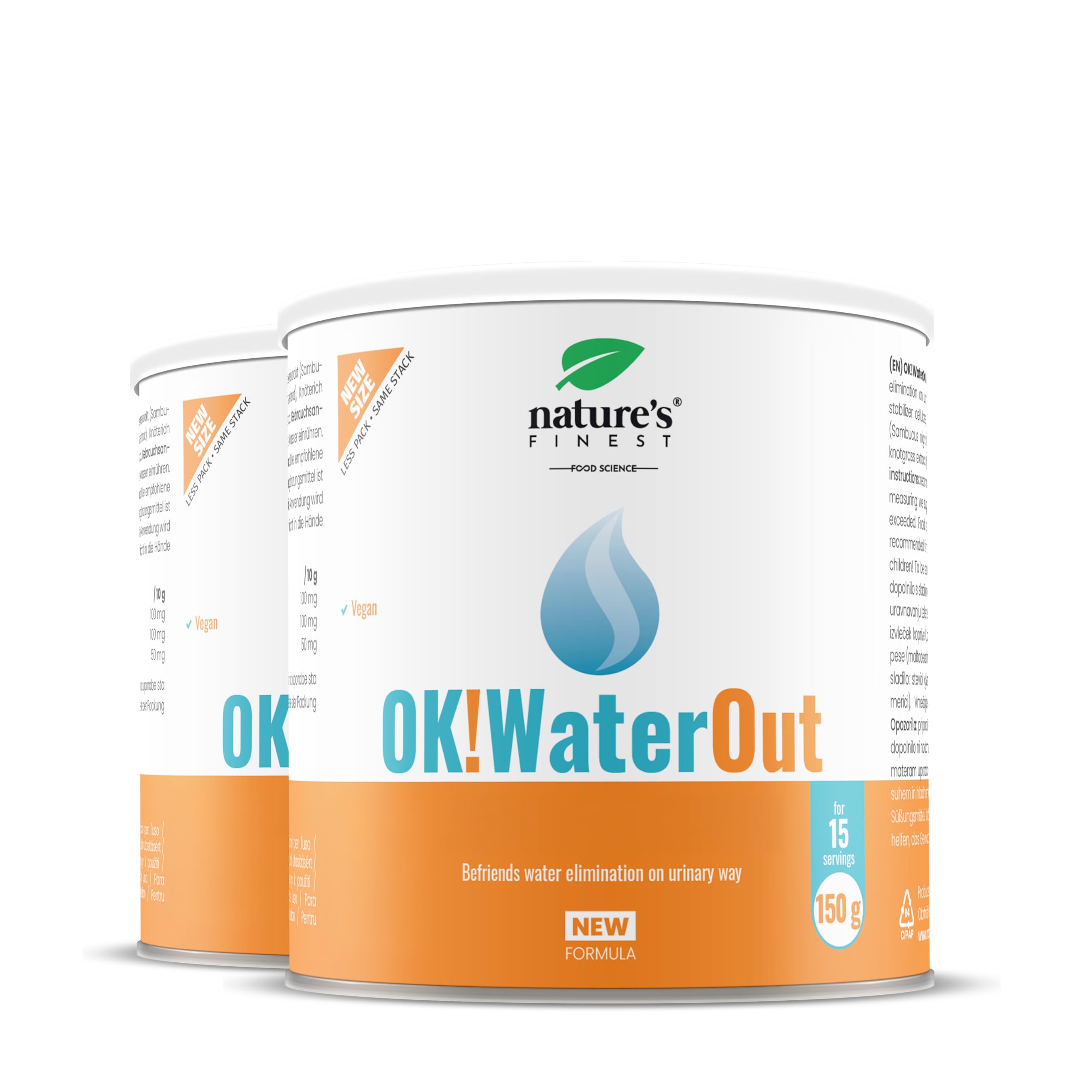 OK!WaterOut - Puissant Contre la Rétention d'Eau - 300g pour 1 Mois, Dose Puissante Sans Additifs Artificiels - Vegan Poudre Complément à base d'Ortie et Sureau