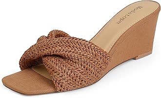 Modatope Wedge Sandals for Women Braided Wedge Heels Square Open Toe Raffia Dressy Womens Sandals