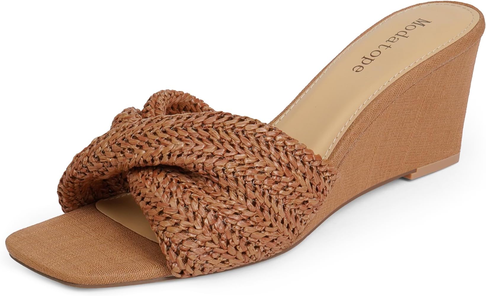 Wedge Sandals for Women Braided Wedge Heels Square Open Toe Raffia Dressy Womens Sandals