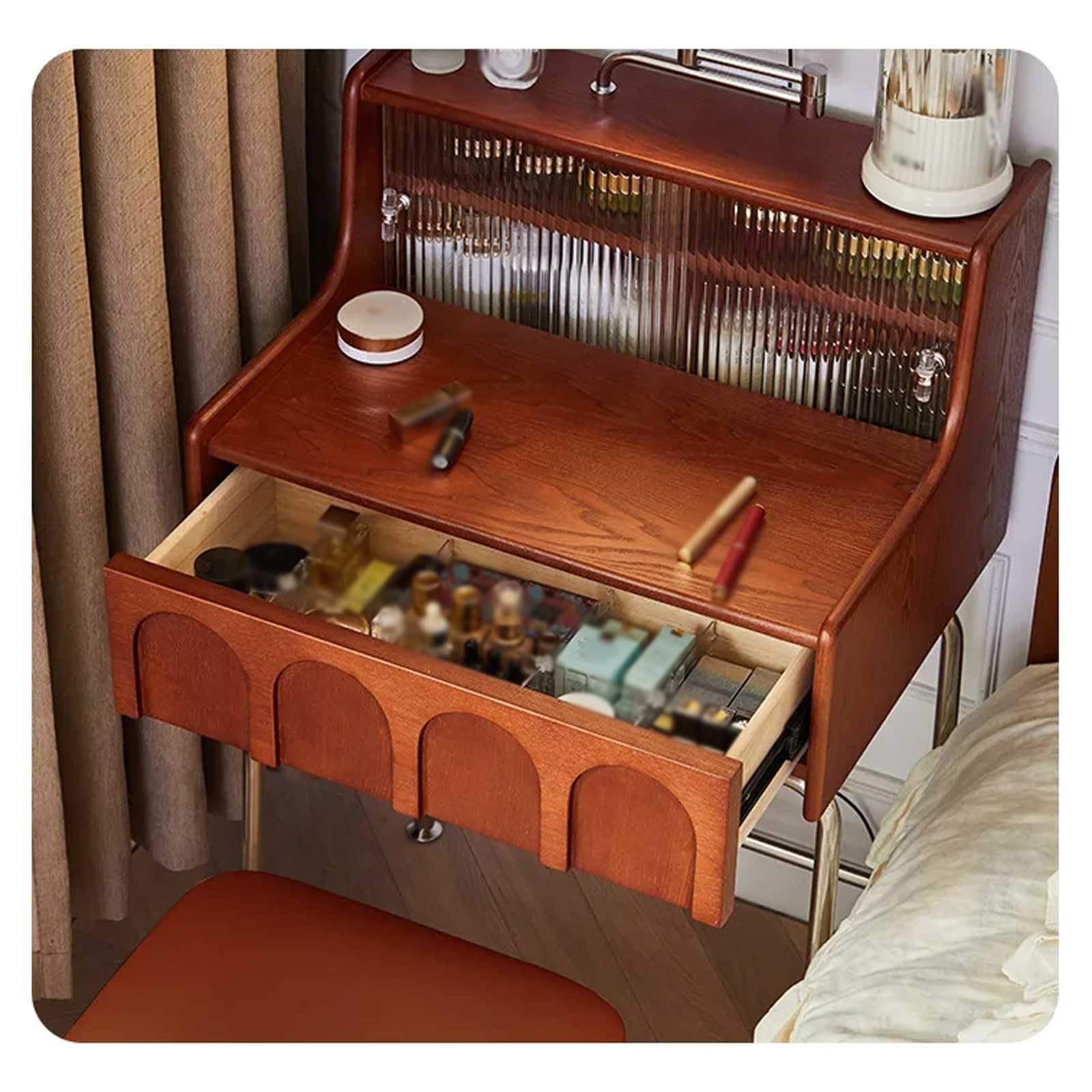 Dressing Table Drewniana toaletka do makijażu w stylu vintage z lustrem Mała toaletka Sypialnia Toaletka do makijażu Organizatorzy Meble do sypialni Makeup Wardrobe(60cm)