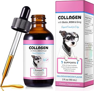 Collagen Drops for Dogs, Liquid Collagen for Dogs with Biotin & Vitamin C   Complementary Feed for Skin & Coat Care   60ml