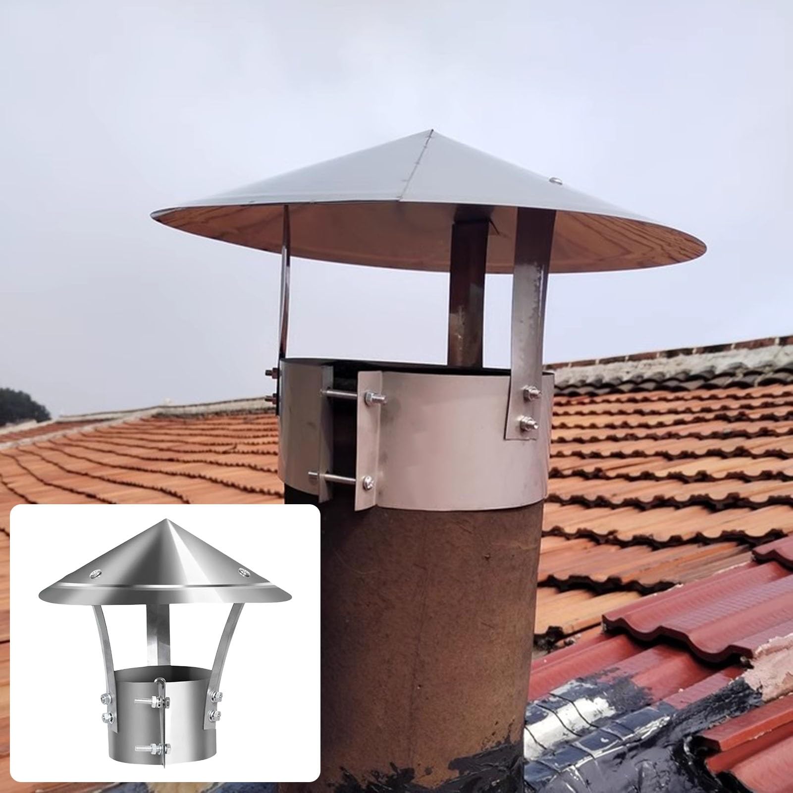 BHFLJSAQ Chimney Rain Caps,Outdoor Chimney Rain Cap for 4-9 Inch Pipes, Fireplace Flue Vent Cone Top, Round Roof Cover for Kitchen, House & Farmhouse (250mm/9.8in) - Durable & Weather-Resistant