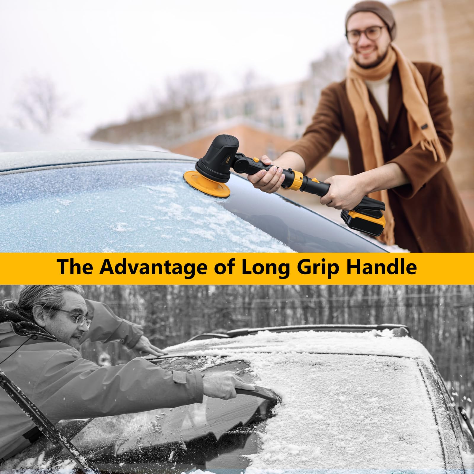 Rascador de hielo eléctrico para batería Dewalt de 20 V, rascador de parabrisas de alta velocidad de 1300 RPM para hielo y nieve, ajuste de cabeza de 45°, varilla de extensión, rascador de