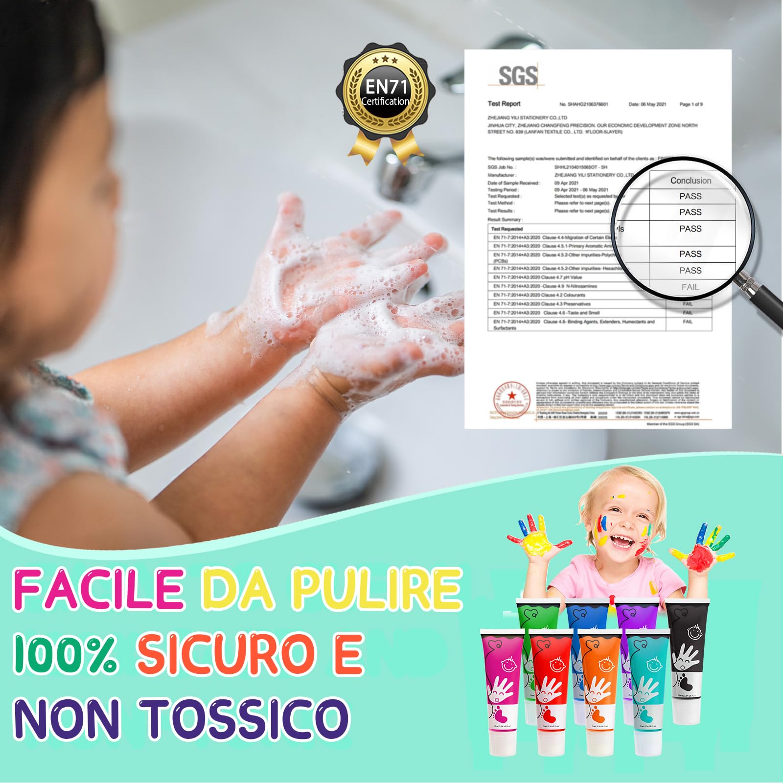 Colori a Dita per Bambini Atossici Con Testa In Spugna 8 Colori Lavabile 75 ml/tubo, Colori a Dita Adatto per i Regali di Educazione Precoce dei Bambini, Pittura Fatta a Mano