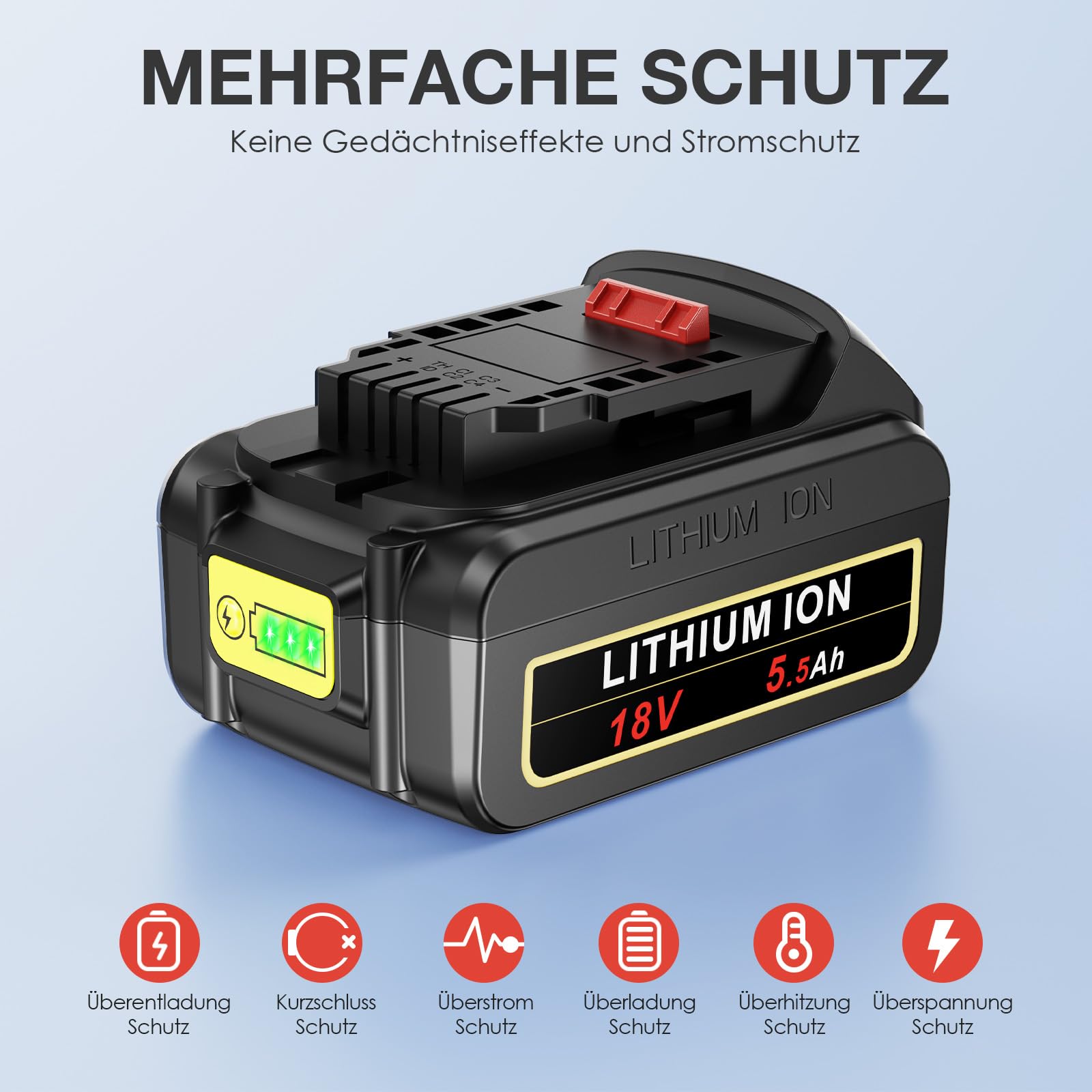 Lot de 2 batteries de rechange 5500 mAh et chargeur pour DeWalt, 18 V/20 V max Li-Ion compatible avec DeWalt DCB204 DCB206 DCB180 DCB181 DCB182 DCB184 DCB201